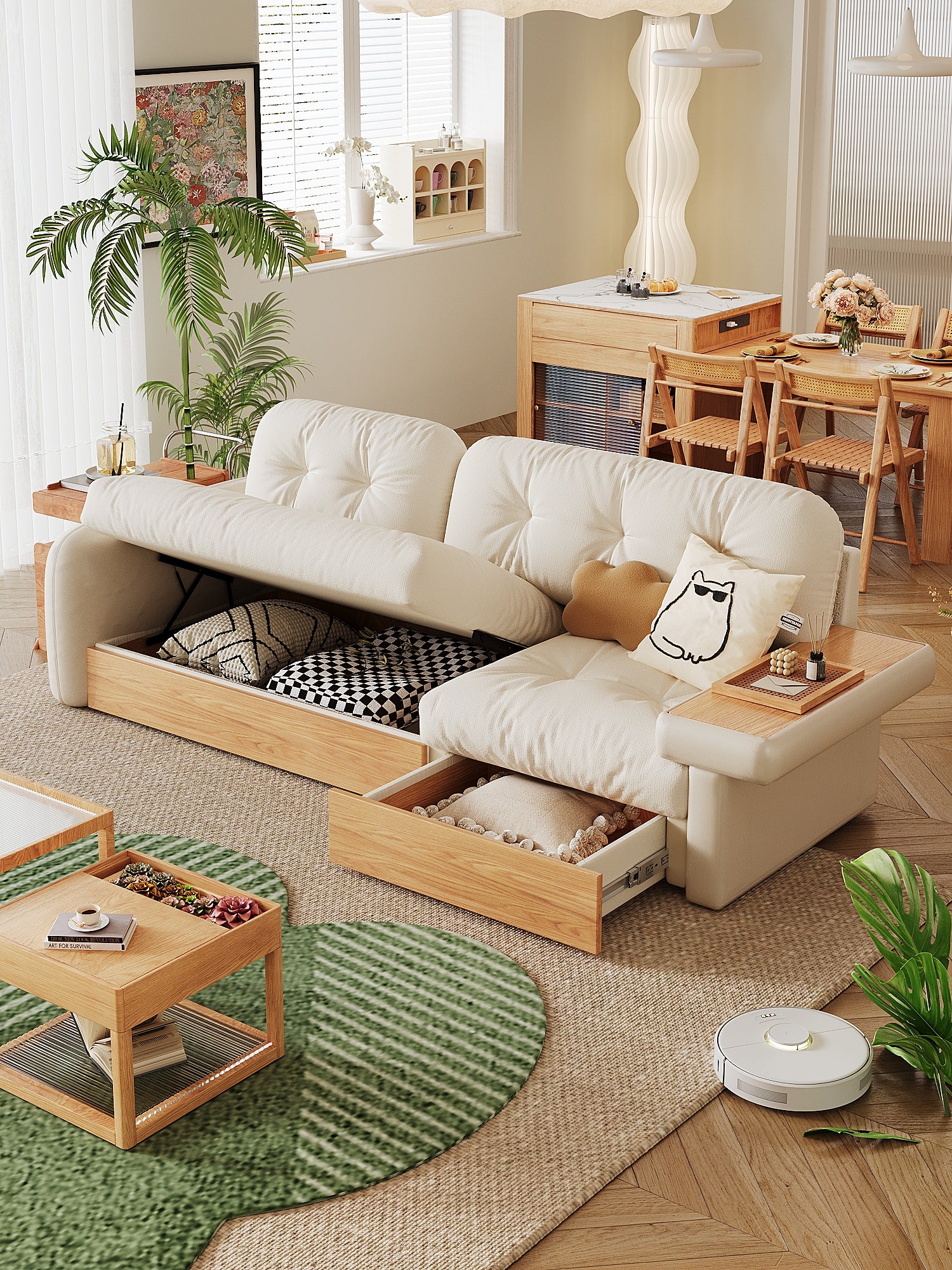 Asian fusion style Luxury sofa with storage - SMART SPACES