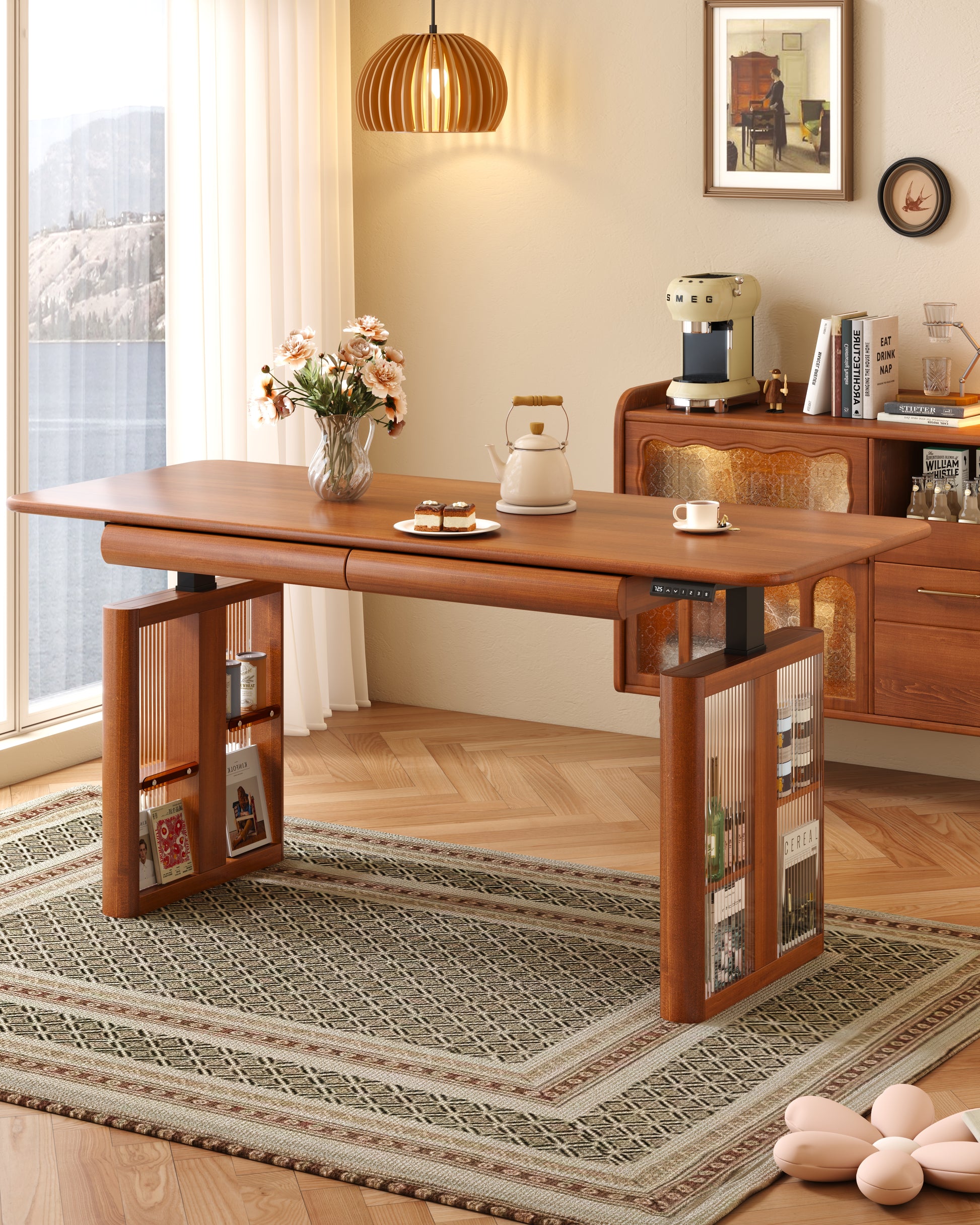 Adjustable electric office work table wooden frame - SMART SPACES
