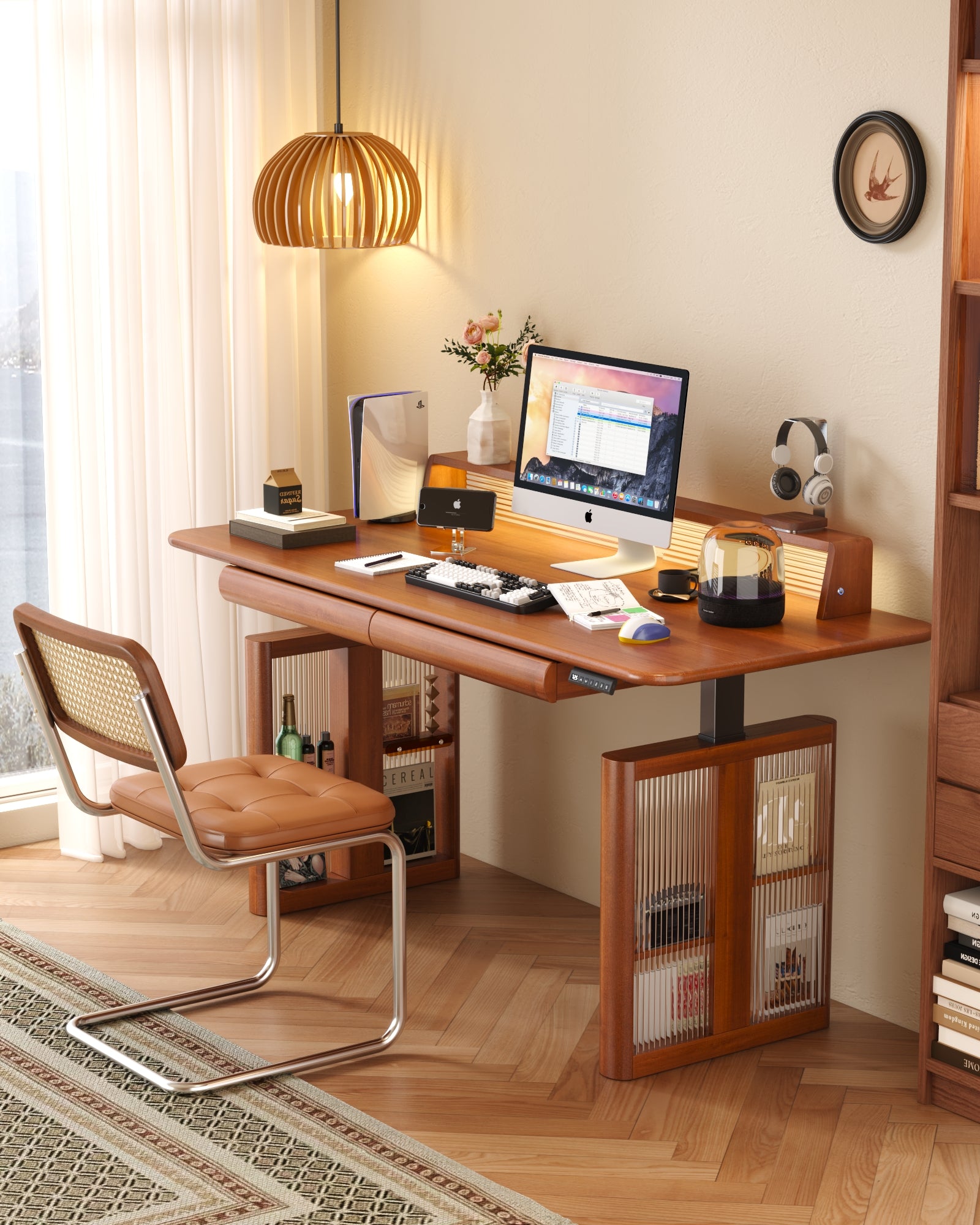 Adjustable electric office work table wooden frame - SMART SPACES