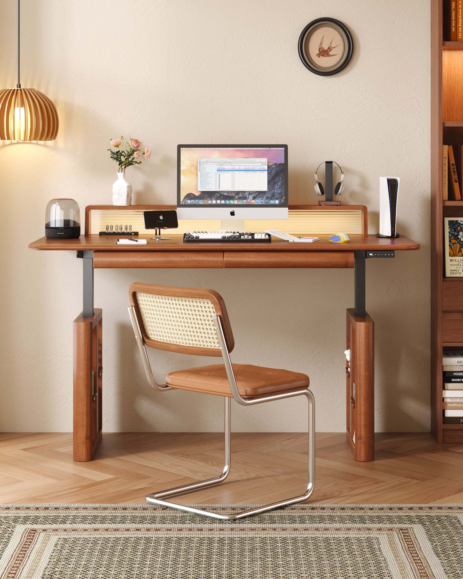 Adjustable electric office work table wooden frame - SMART SPACES