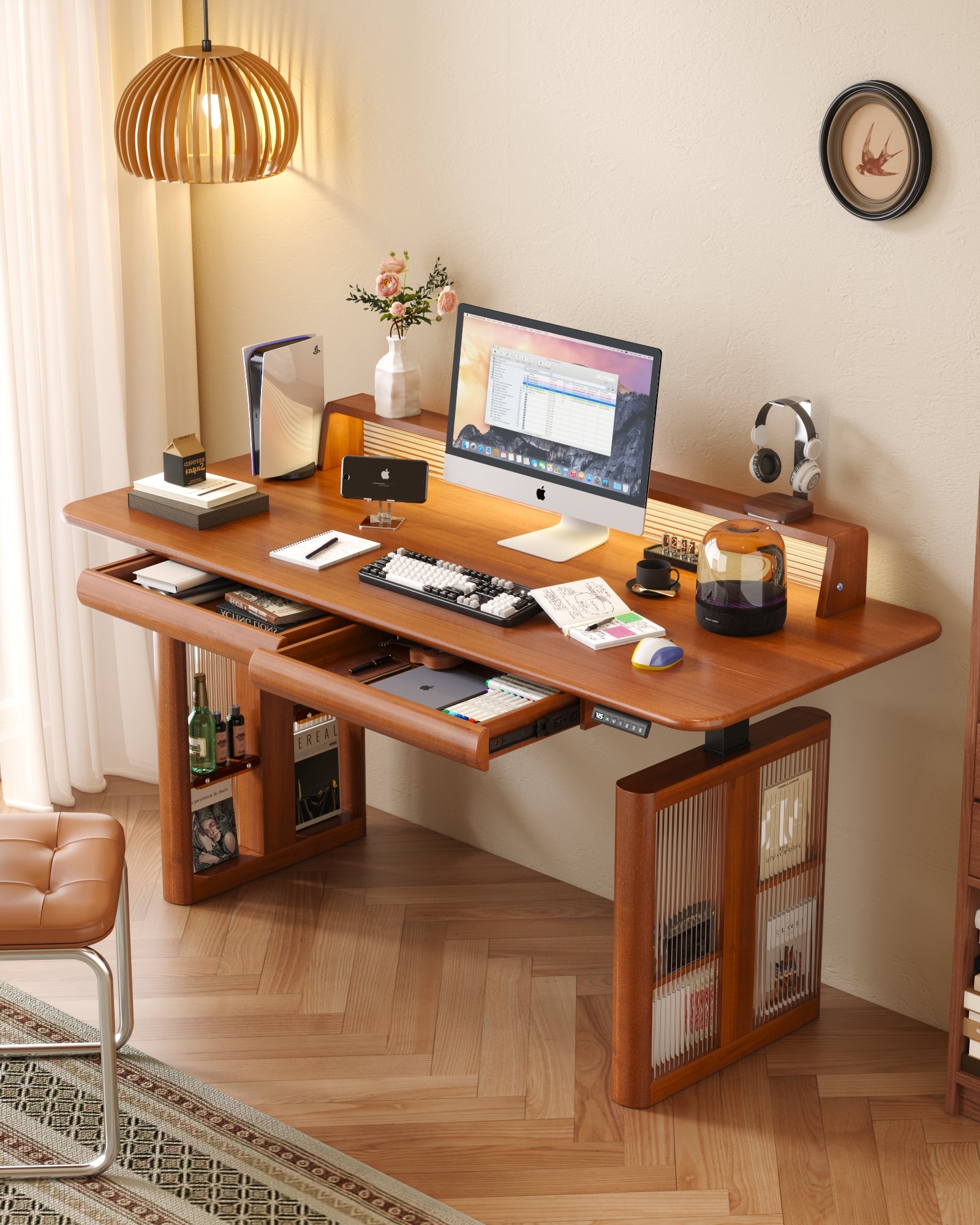 Adjustable electric office work table wooden frame - SMART SPACES