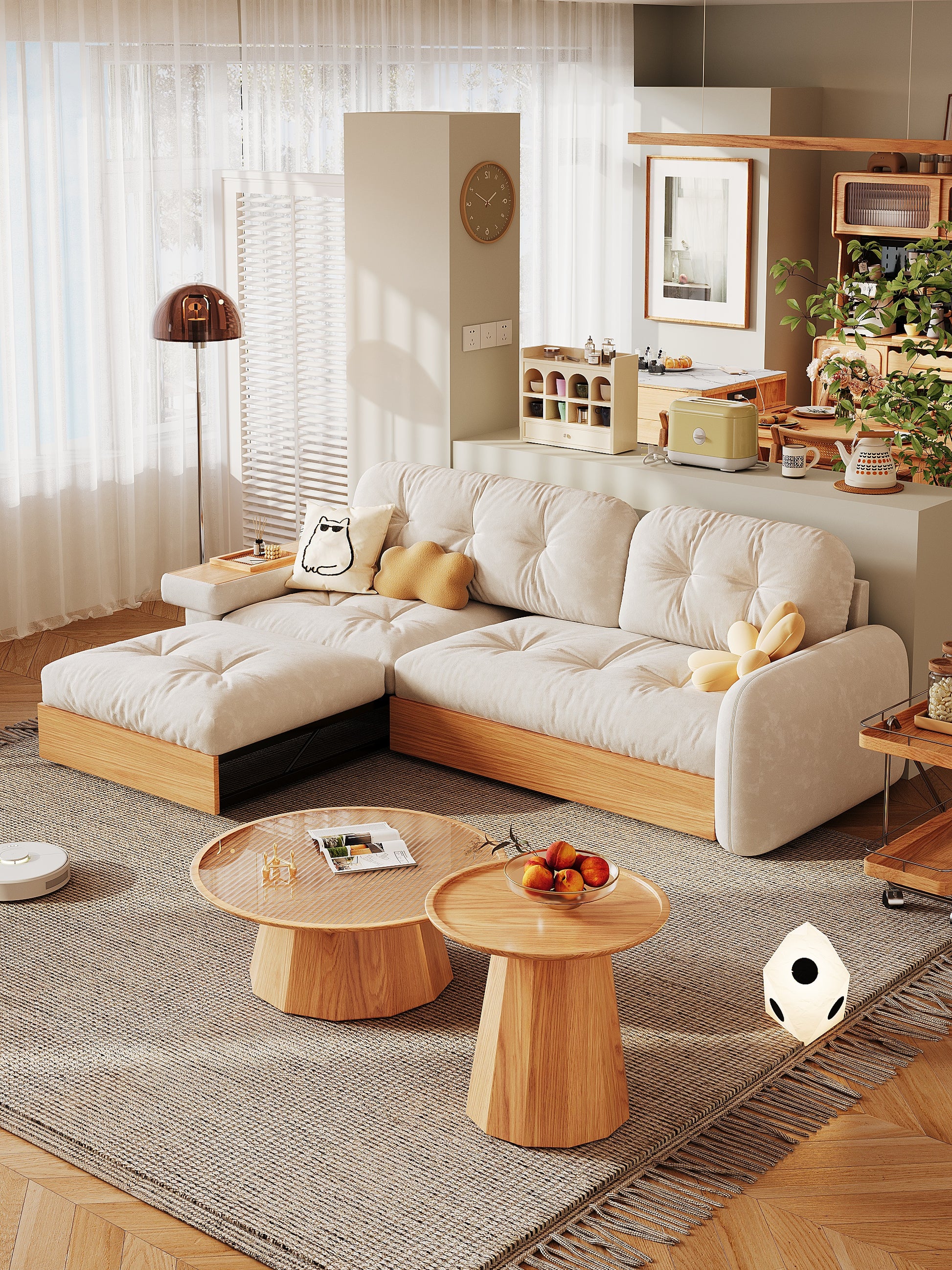Japanese style L shape expandable sofa with storage - SMART SPACES