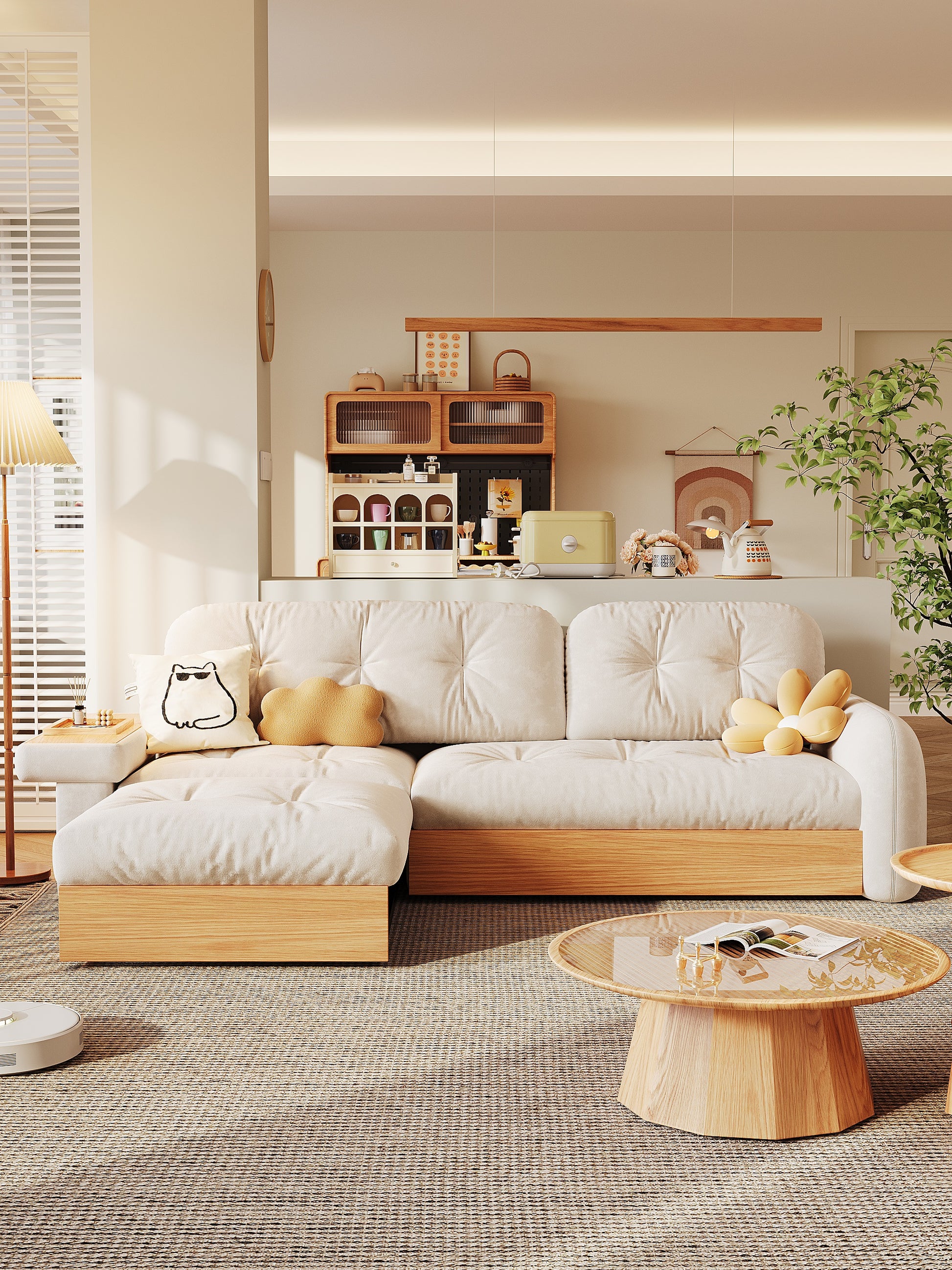 Japanese style L shape expandable sofa with storage - SMART SPACES