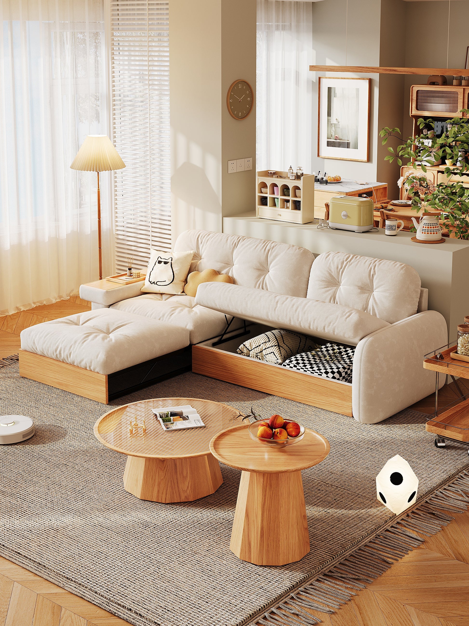 Japanese style L shape expandable sofa with storage - SMART SPACES