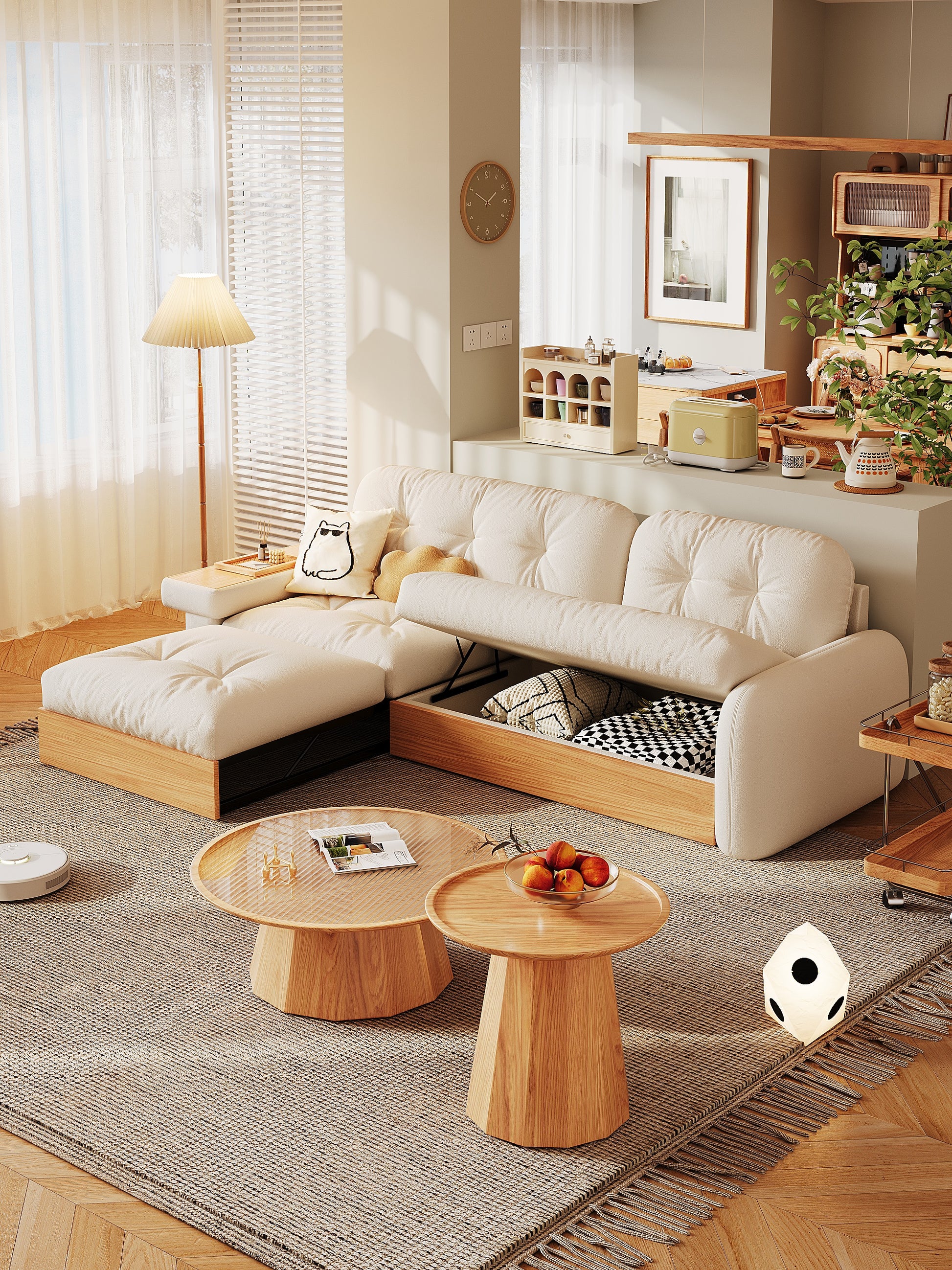 Japanese style L shape expandable sofa with storage - SMART SPACES